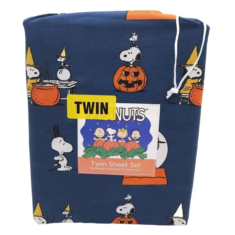 Peanuts Twin Blue Sheet Set Halloween Snoopy Pumpkin Witch Berkshire Bedding